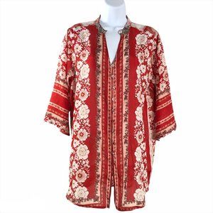 Johnny Was Tunic Shirt Top 100% Silk Floral Print